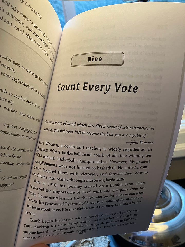 Images of books about John Wooden and Playbook for Campaigns, Candidates, and Causes
