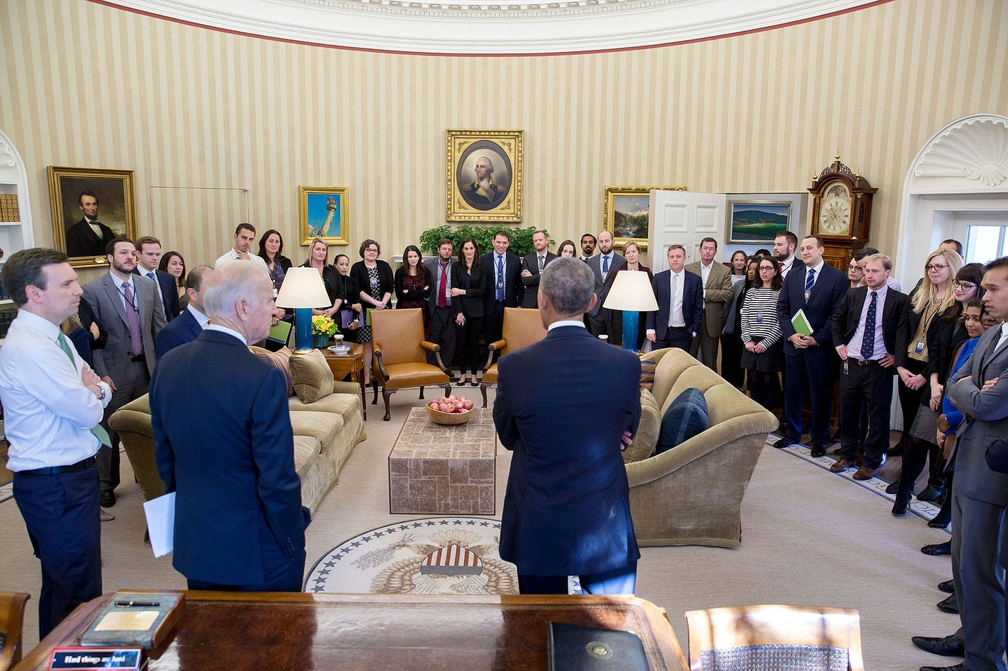 November 9, 2016: The morning after the election, President Obama unexpectedly gathers the entire White House communications, speechwriting, and research team in the Oval Office to discuss his message to the press. November 9, 2016: The morning after the election, President Obama unexpectedly gathers the entire White House communications, speechwriting, and research team in the Oval Office to discuss his message to the press.