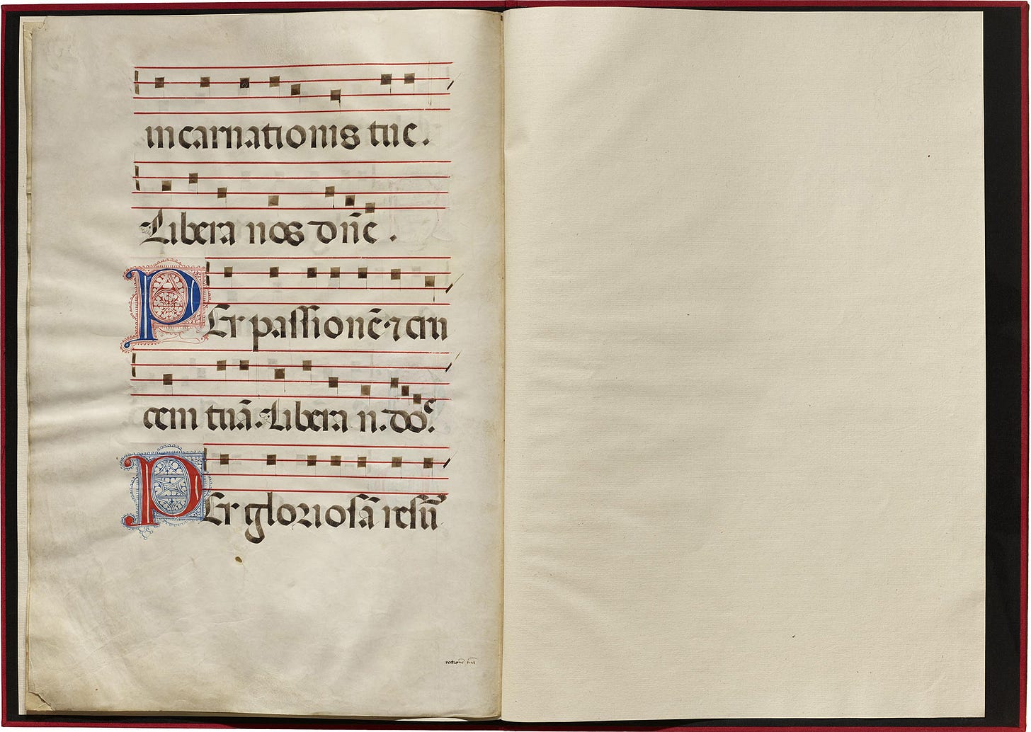 Manuscript Fragment from Antiphonal, 1675 [Letterform Archive, San Francisco, CA]