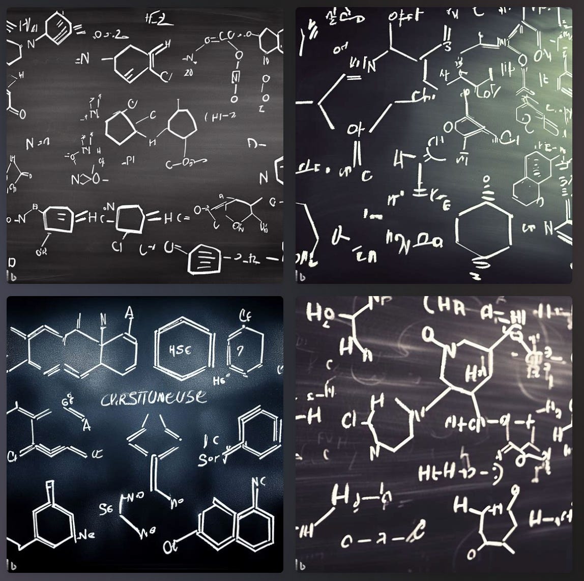 A series of images of drawings of chemical structures with multiple inaccuracies