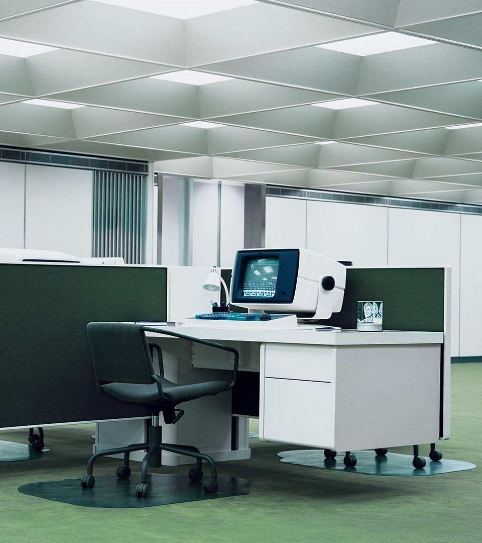 An image uploaded by timdoerfler on May 31, 2024. May present: severance cubicle, interior design, cubicle, computer, personal computer.