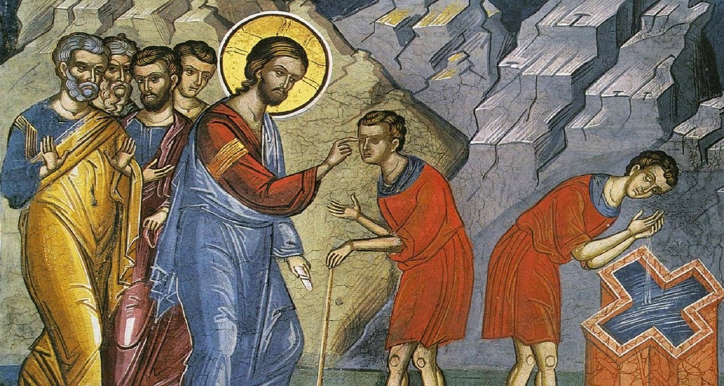 John 9:1 Jesus cures a Man Born Blind - I was blind, now I see. (Listen to,  Dramatized or Read) - GNT - Uplifting Scriptures