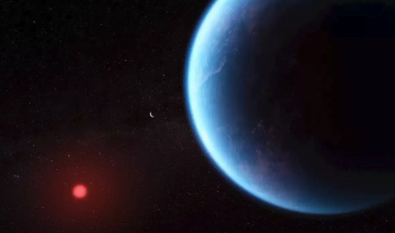 Possíveis evidências de vida descobertas na atmosfera do exoplaneta.