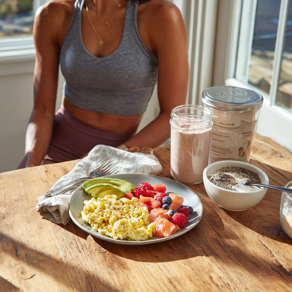 Fit healthy athletic woman enjoying a healthy breakfast. Fit healthy athletic woman enjoying a healthy breakfast.