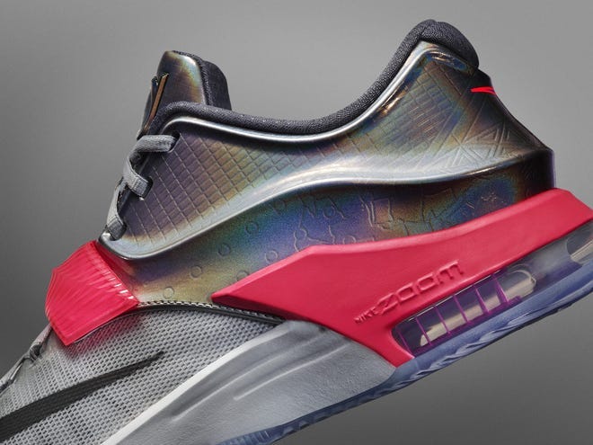 The KD Elite shoe, made for Kevin Durant in 2015, uses colors and texture designed by a Nike team that included Kristen Keenan. It was made for the All-Star Collection for the NBA All-Star Game. The KD Elite shoe, made for Kevin Durant in 2015, uses colors and texture designed by a Nike team that included Kristen Keenan. It was made for the All-Star Collection for the NBA All-Star Game.