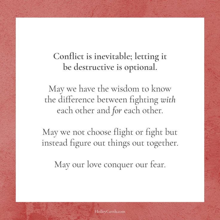 This may contain: a poem written in black and white on a red background with the words conflict is inevitable letting