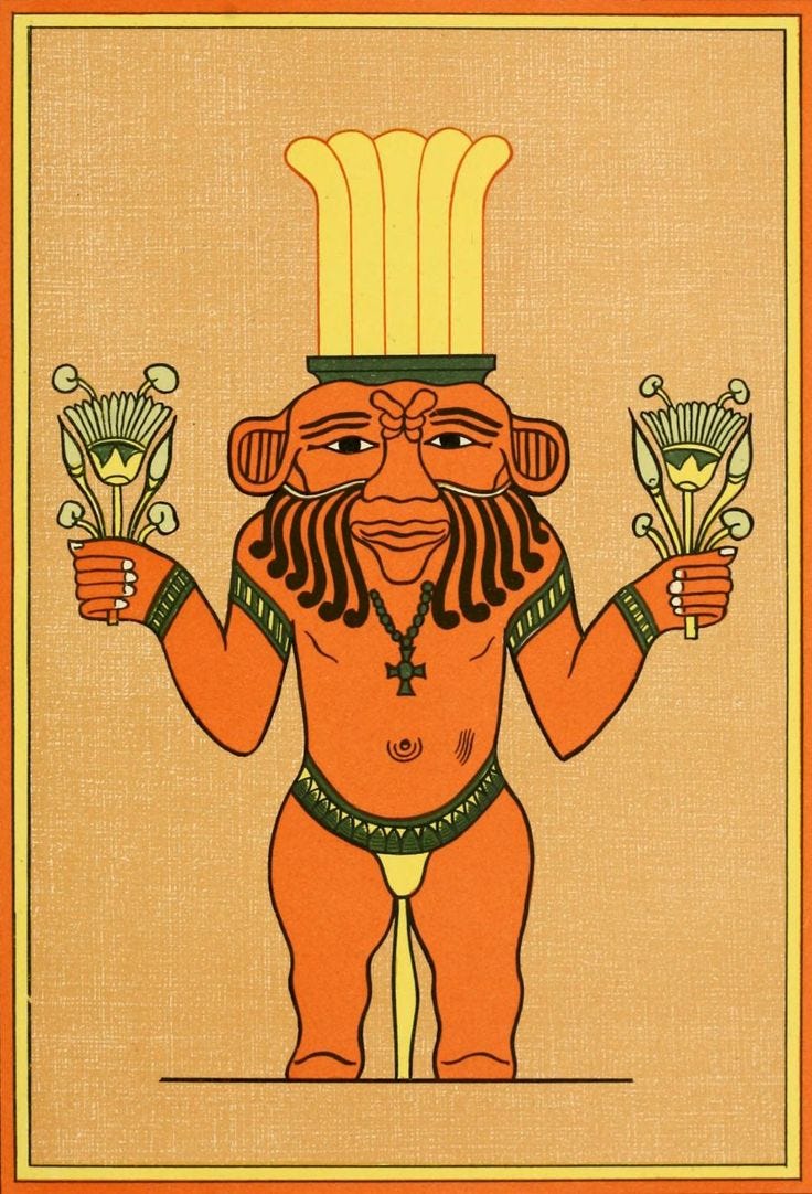 This may contain: an image of a man holding flowers in his hands and wearing a crown on top of his head