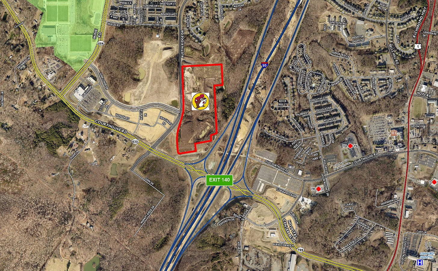 Map showing the location of the proposed Buc-ees, from the Stafford County Planning Department's website.