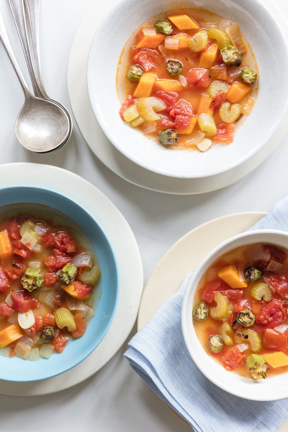 Chunky Tomato Soup with Roasted Okra Rounds