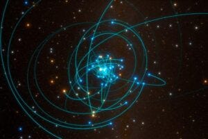 This illustration shows the orbits of stars very close to Sagittarius A*, a supermassive black hole at the heart of the Milky Way.