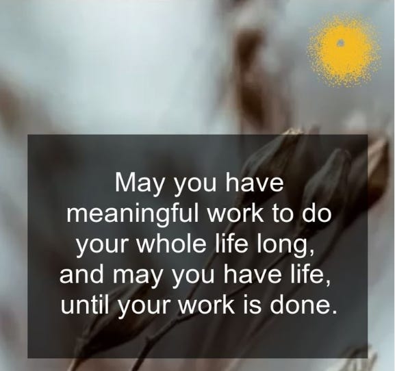"May you have meaningful work to do your whole life long, and may you have life, until your work is done."
