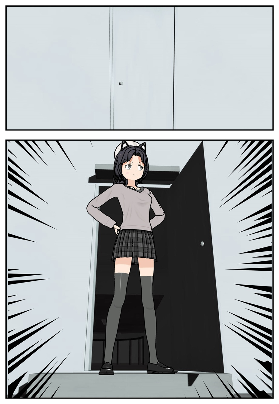 Rae emerges from the store in a new gray outfit.