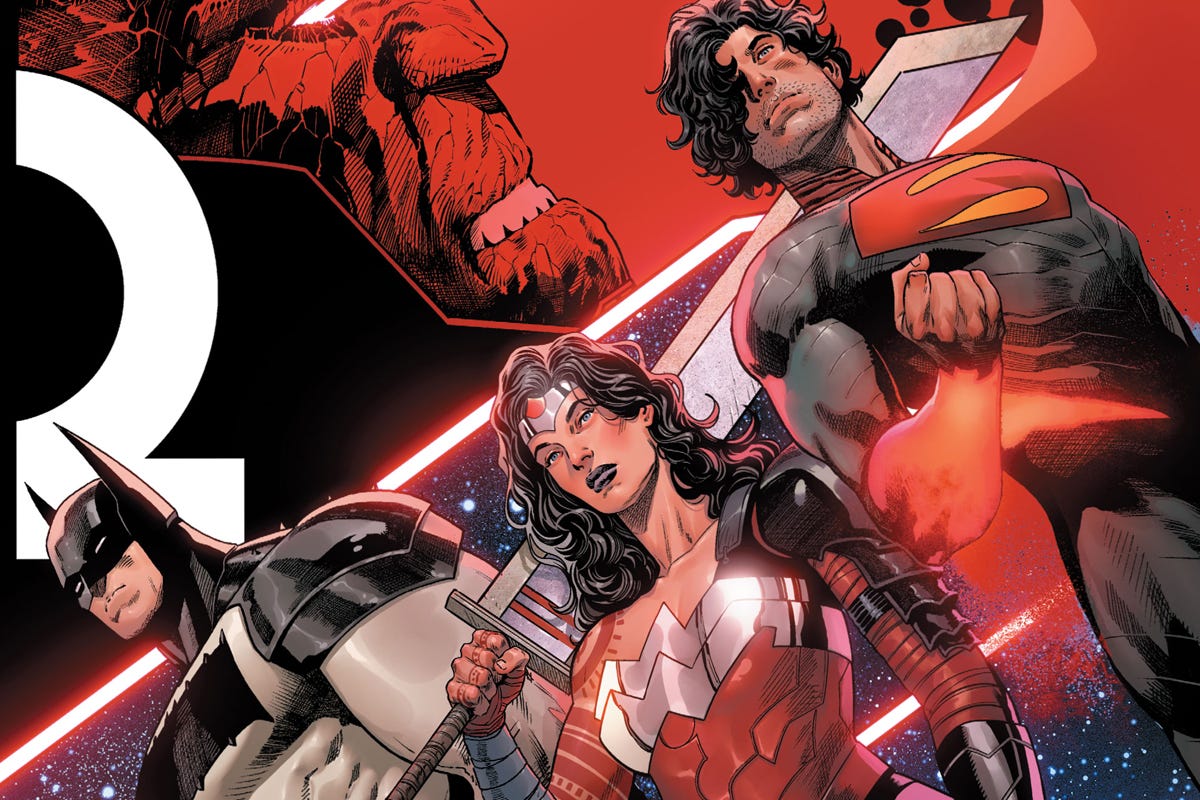 DC's Absolute Batman, Wonder Woman, and Superman with Darkseid in the background. DC's Absolute Batman, Wonder Woman, and Superman with Darkseid in the background.
