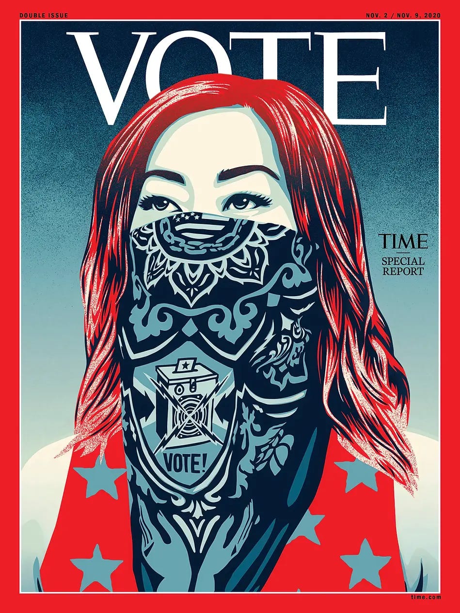 Time magazine cover; "Time" replaced by "Vote"