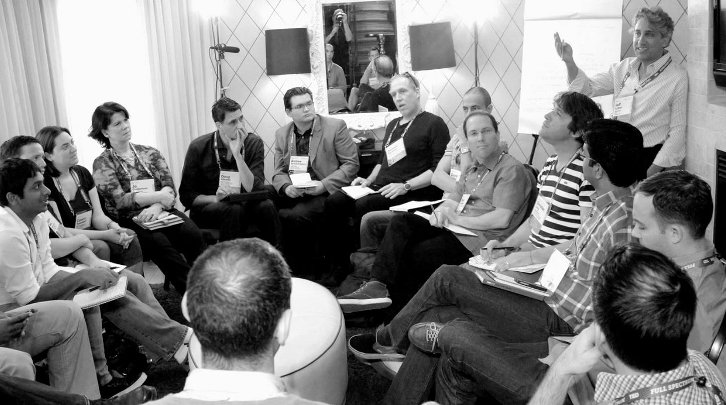 A group of TED luminaries gather in a Palm Springs hotel suite