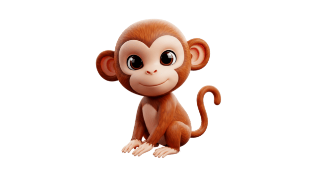 adorable 3d baby monkey cartoon character, sitting, cute primate ...