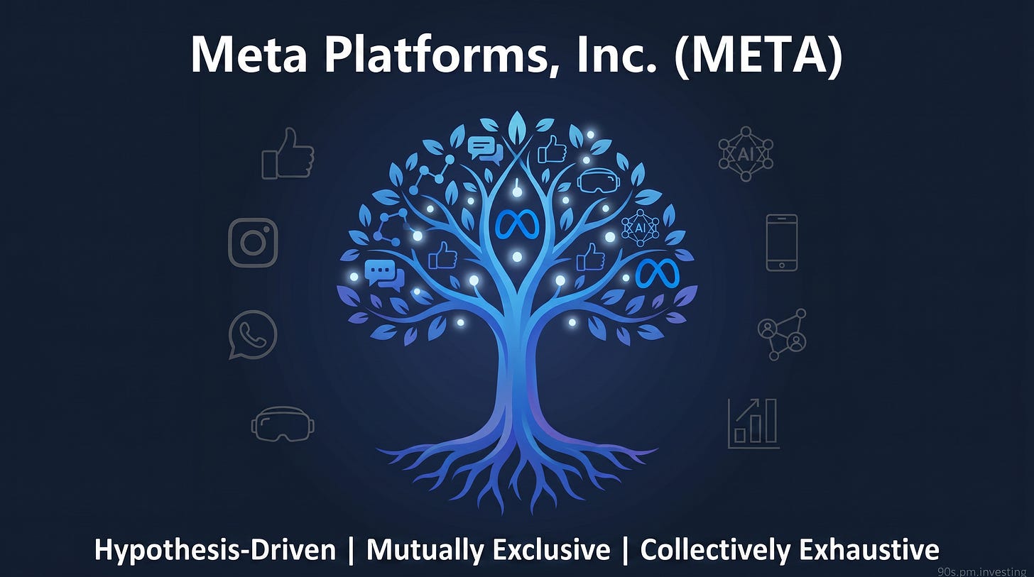Meta META English cover with blue social AI metaverse tree, MECE tagline