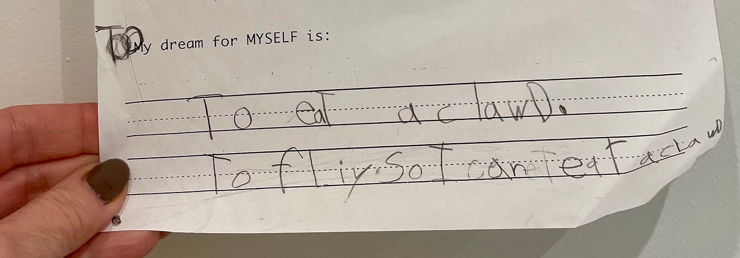 Child's wish to fly and taste a cloud