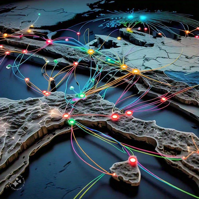 AI image of a global telecommunication network