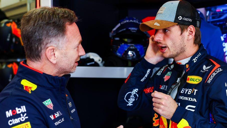 Red Bull team boss Christian Horner speaking to Max Verstappen Red Bull team boss Christian Horner speaking to Max Verstappen