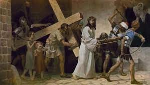 Simon of Cyrene assists Jesus carrying the Cross. Art Prints from Fine Art  Finder