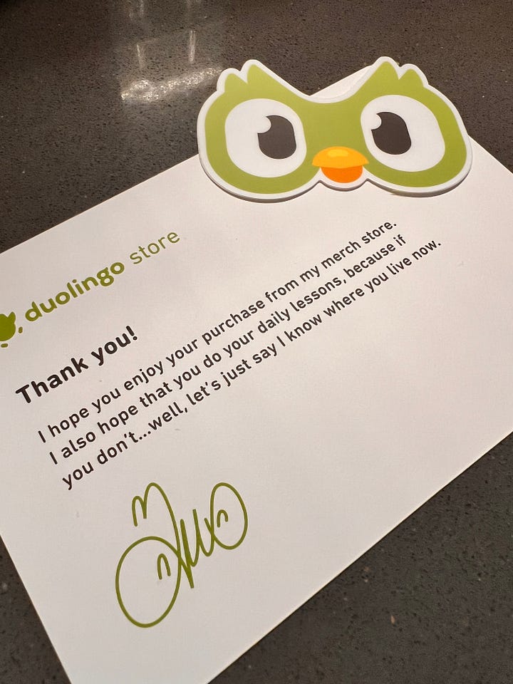 Duo plushie on the left and Duo store message on the right