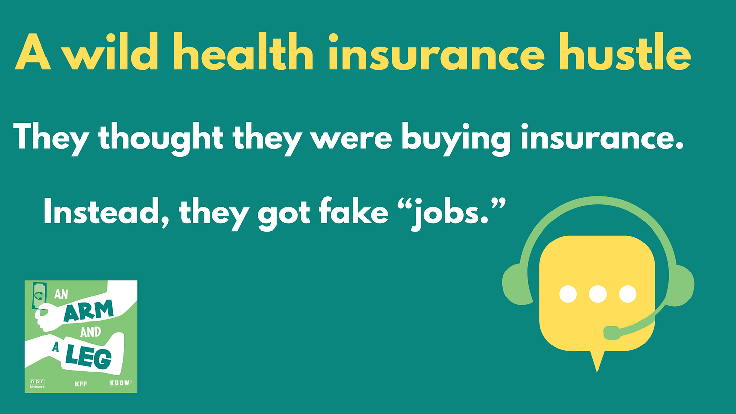 Green background with yellow text that reads "A wild health insurance hustle"