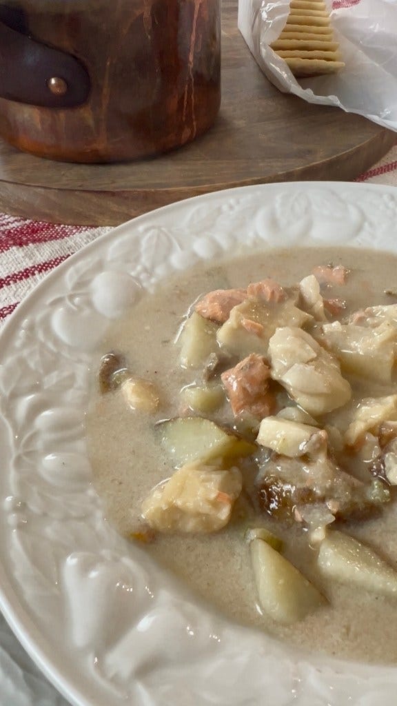 Healthy fish chowder is a good and good for you recipe from virginia willis on virginiawillis.com
