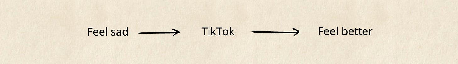 Feeling sad, scrolling TikTok and feeling better.