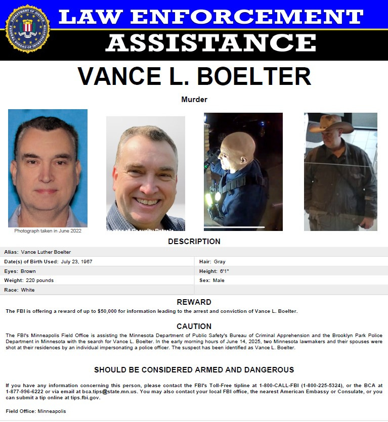 FBI offers reward for information on Vance L. Boelter