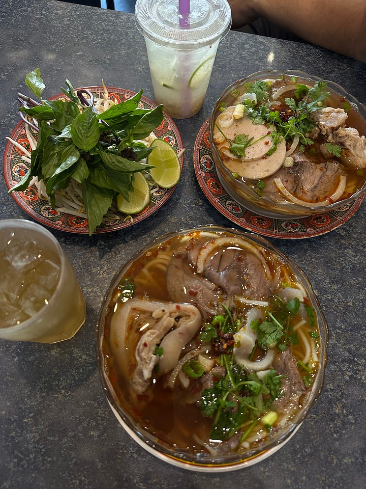 left: pho at Pho 75; right bun Bo Hue at Cafe Diem