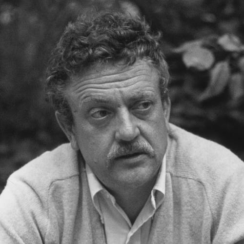 Black-and-white photograph of author Kurt Vonnegut, who wrote the short story "The Big Trip Up Yonder." Black-and-white photograph of author Kurt Vonnegut, who wrote the short story "The Big Trip Up Yonder."