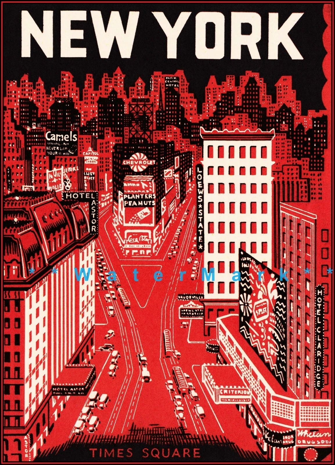 Times Square 1937 New York City Broadway Vintage Poster Print Retro Travel Art - Picture 1 of 4