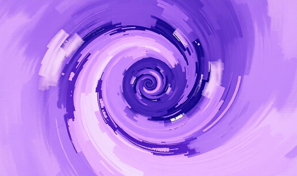 Abstract painting of a negative spiral in light and dark purple tones