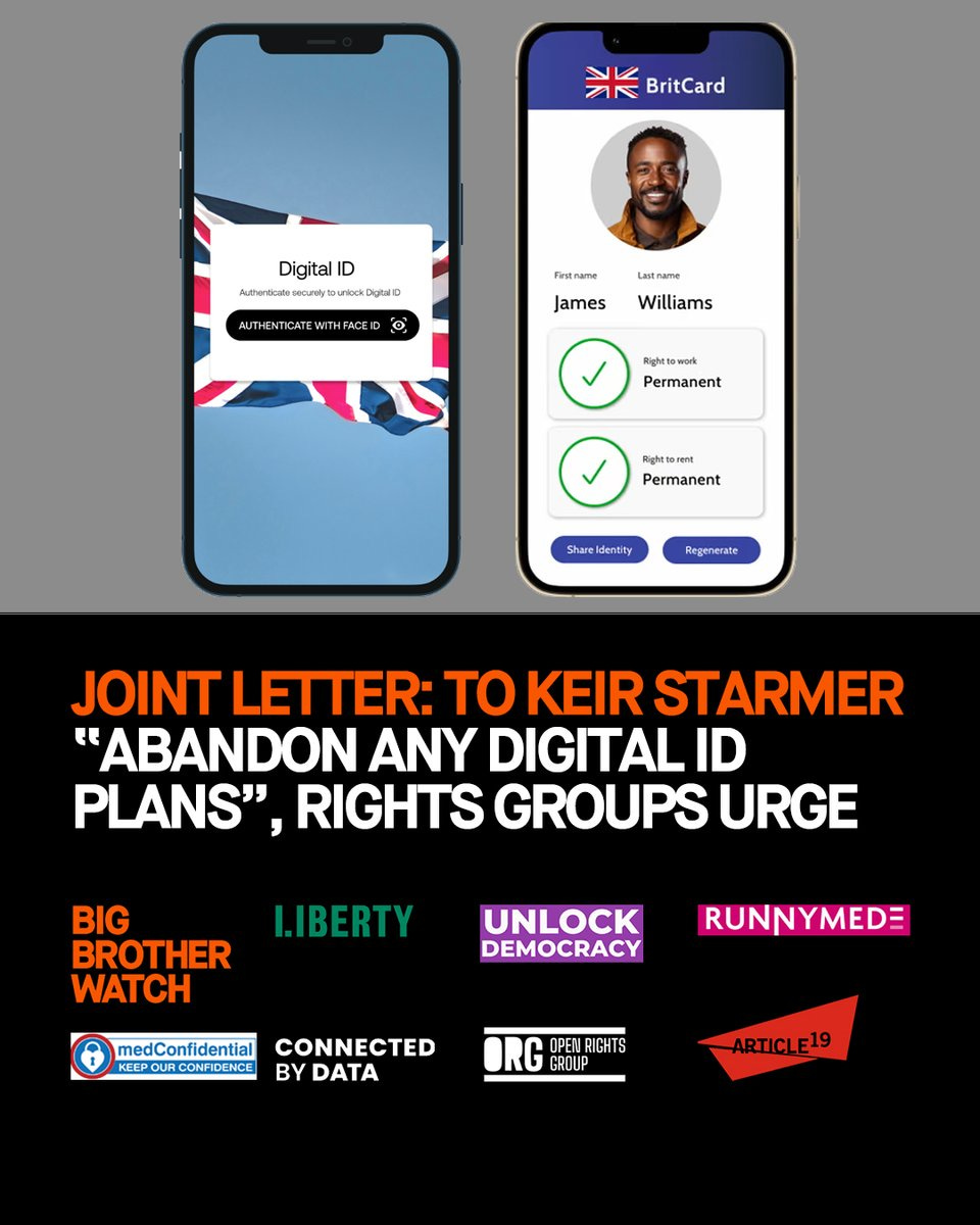 Joint letter to Keir Starmer: "Abandon any digital ID plans", rights groups urge