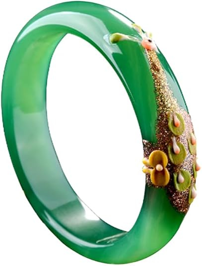 BPBYZY Green Jade Bangle for Women Feng Shui Good Luck Bangle Bracelet Woman Jade Bangle Bracelet Fashion Vintage Design Jade Stone Bracelet Birthday Christmas (Women Jade Bangle112, 62-63MM)