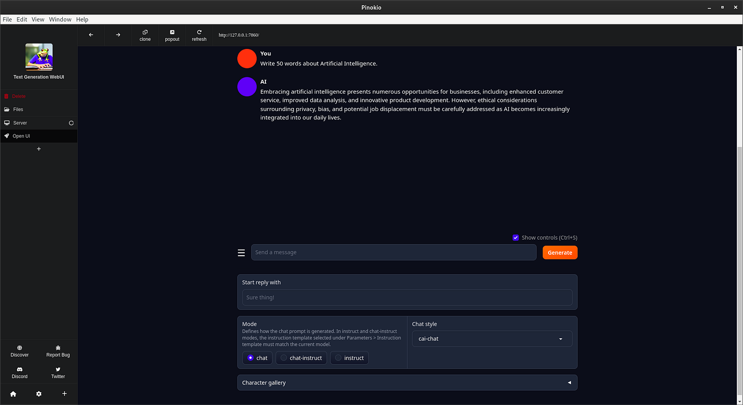 Chat Text Generation WebUI – oobabooga – Pinokio