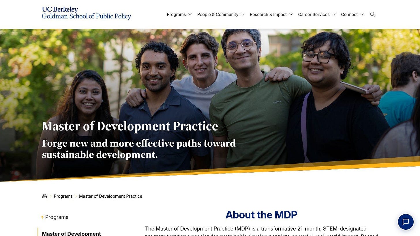 University of California, Berkeley, Master of Development Practice (MDP), Goldman School of Public Policy