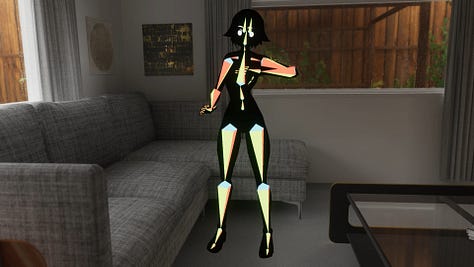 In this image, Noppers changes into Franada's reference avatar for rig examples.