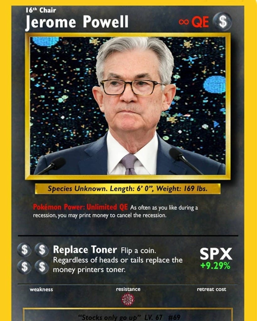 Ghost Squawk on X: "Legendary Pokemon Jerome Powell. He is super effective  on #bearmarket with his QE, he can spend unlimited amounts of money to  destroy all #bears in the #stockmarket. #fed #