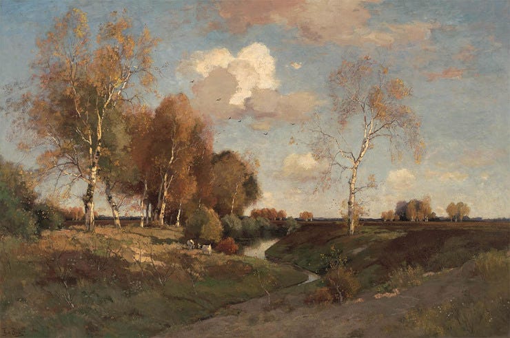 'Herfstmiddag. De beek van Wolfheze' 1898 - olieverf op doek: Théophile de Bock (herkomst: coll. Museum Boijmans van Beuningen, Rotterdam) 'Herfstmiddag. De beek van Wolfheze' 1898 - olieverf op doek: Théophile de Bock (herkomst: coll. Museum Boijmans van Beuningen, Rotterdam)