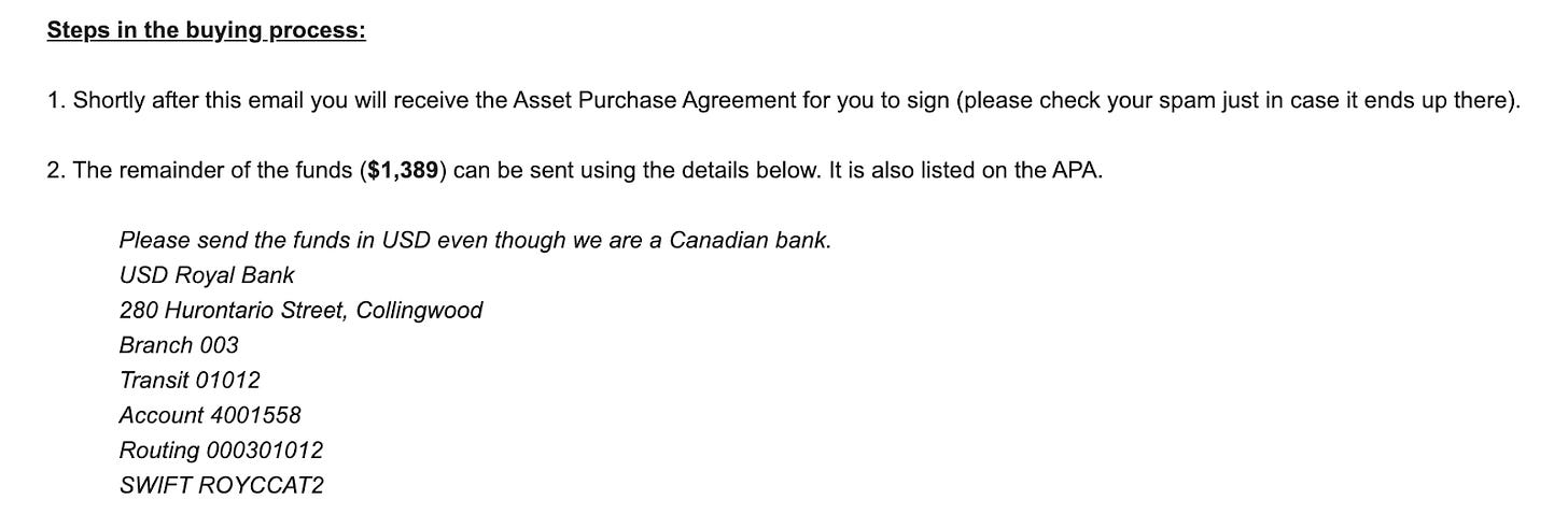 Instructions for sending the money