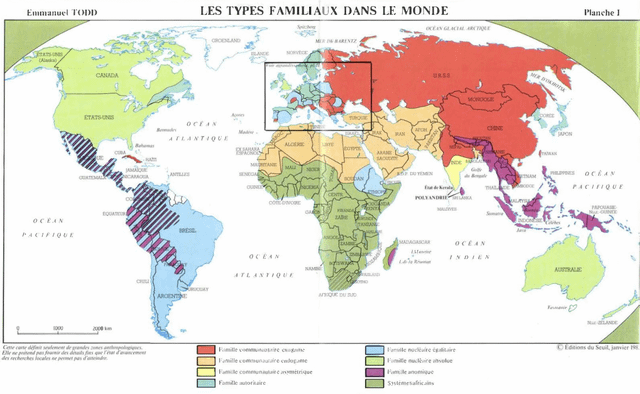 r/MapPorn - World Family Systems (Emmanuel Todd) [1250x770]