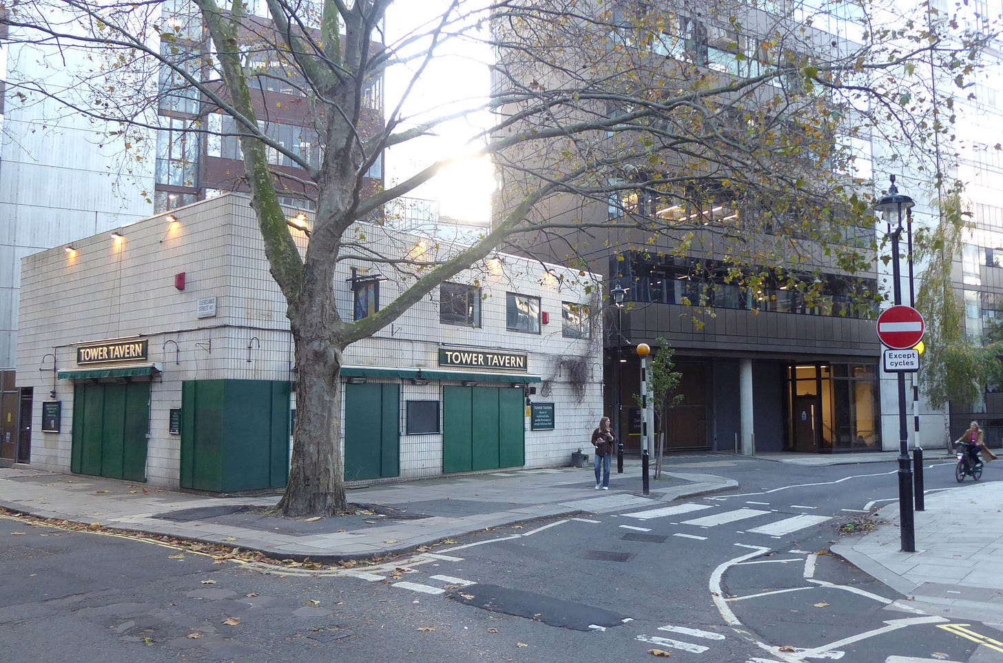 View of the outside of the closed Tower Tavern public house.