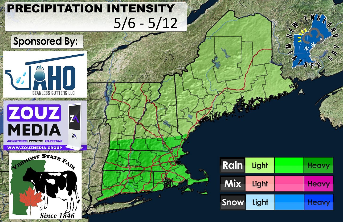 May be an image of map and text that says 'PRECIPITATION INTENSITY 5/6- /6-5/12 /12 Sponsored By: LJAHO SEAMLESS GUTTERS LLC ZA ZOUZ MEDIA ADVERTISING| ADVERTSINGIPRINTINGTMARKITING VERTISING|PRINTING| PRINTING |MARKETING WWW.ZOUZMEDIA.GROUP ZA ONT STATE F FAIR Rain Light Since 1846 Heavy Mix Light Heavy Snow Light Heavy' May be an image of map and text that says 'PRECIPITATION INTENSITY 5/6- /6-5/12 /12 Sponsored By: LJAHO SEAMLESS GUTTERS LLC ZA ZOUZ MEDIA ADVERTISING| ADVERTSINGIPRINTINGTMARKITING VERTISING|PRINTING| PRINTING |MARKETING WWW.ZOUZMEDIA.GROUP ZA ONT STATE F FAIR Rain Light Since 1846 Heavy Mix Light Heavy Snow Light Heavy'