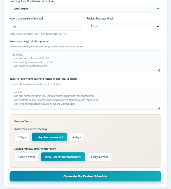 Daily Review Scheduler for Teachers