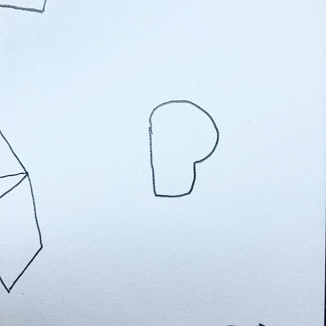 A series of six small drawings of abstract objects taken from larger abstract drawings.