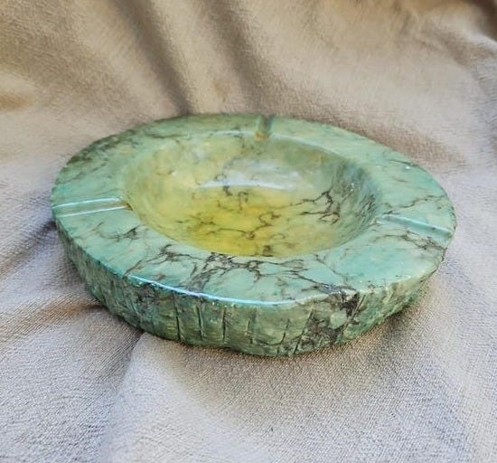 Large Alabaster Ashtray Brutalist MCM Italy Green Marble Carved Vintage 10" image 2