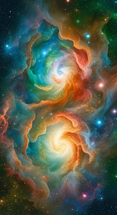 AI-generated images of the universe in red, green, and blue
