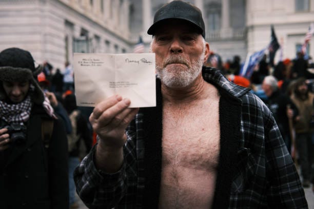 Trump supporters gather outside the U.S. Capitol building following a "Stop the Steal" rally on January 06, 2021 in Washington, DC. A pro-Trump mob...